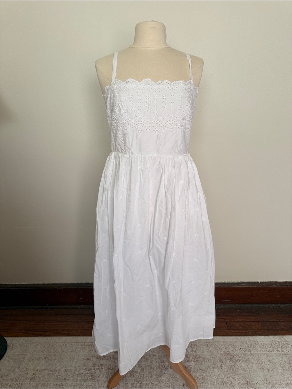 GAP White Eyelet Midi Dress with Spaghetti Straps